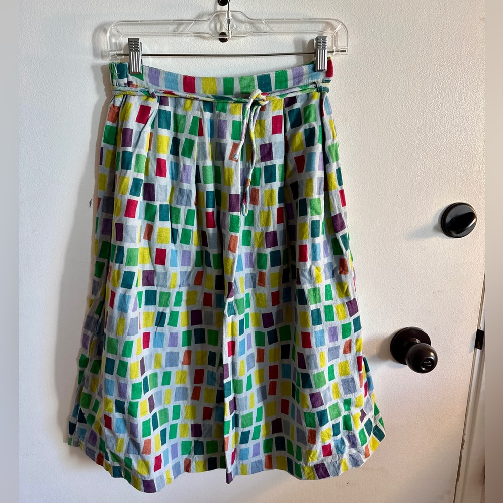 Retro Multicolor Women’s Cotton Mosaic A-Line Skirt Size M Vintage Inspired